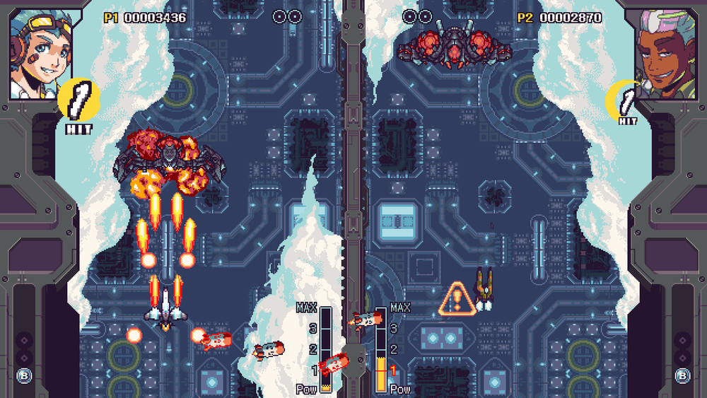 Player 1 firing homing missiles across the barrier 